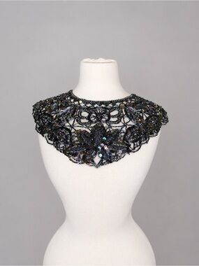 Vintage Black Iridescent Beaded Sequin Statement Collar Overlay